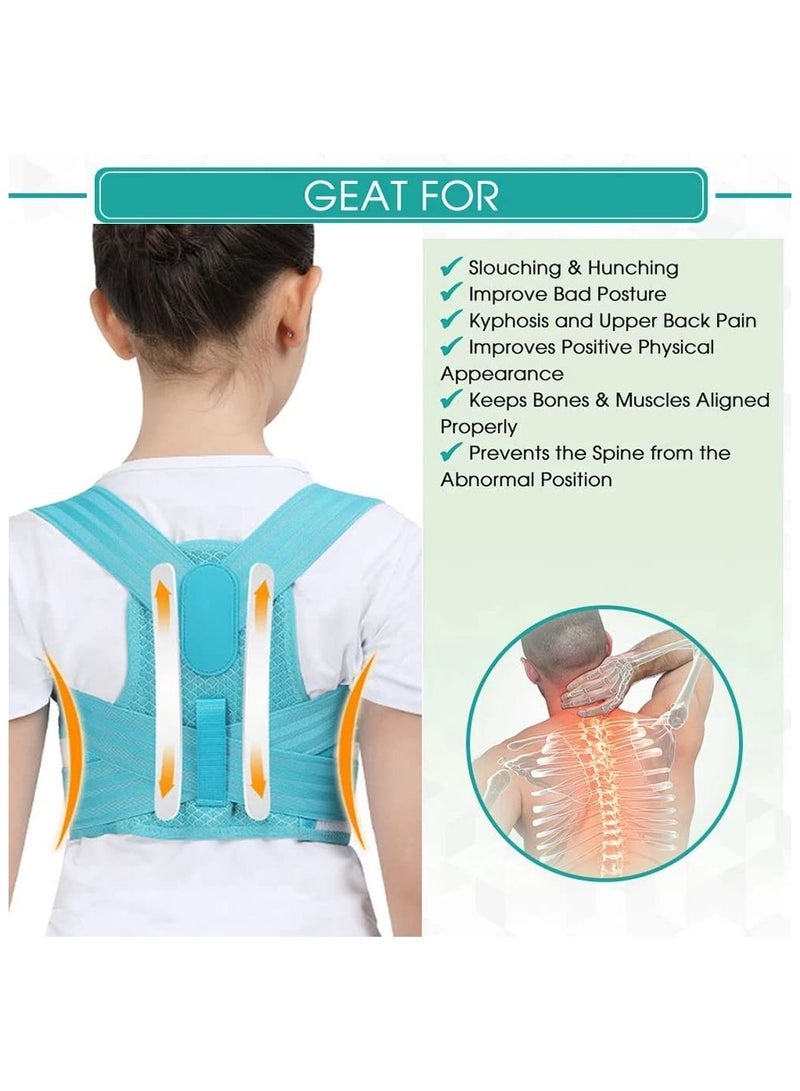 Back Brace, Posture Corrector for Kids Teens, Relieve Back Pain Adjustable Upper Back race Spinal Support with Soft Shoulder Pads to Prevent Humpback, Recommended by Doctor (M, Blue) - Image 2